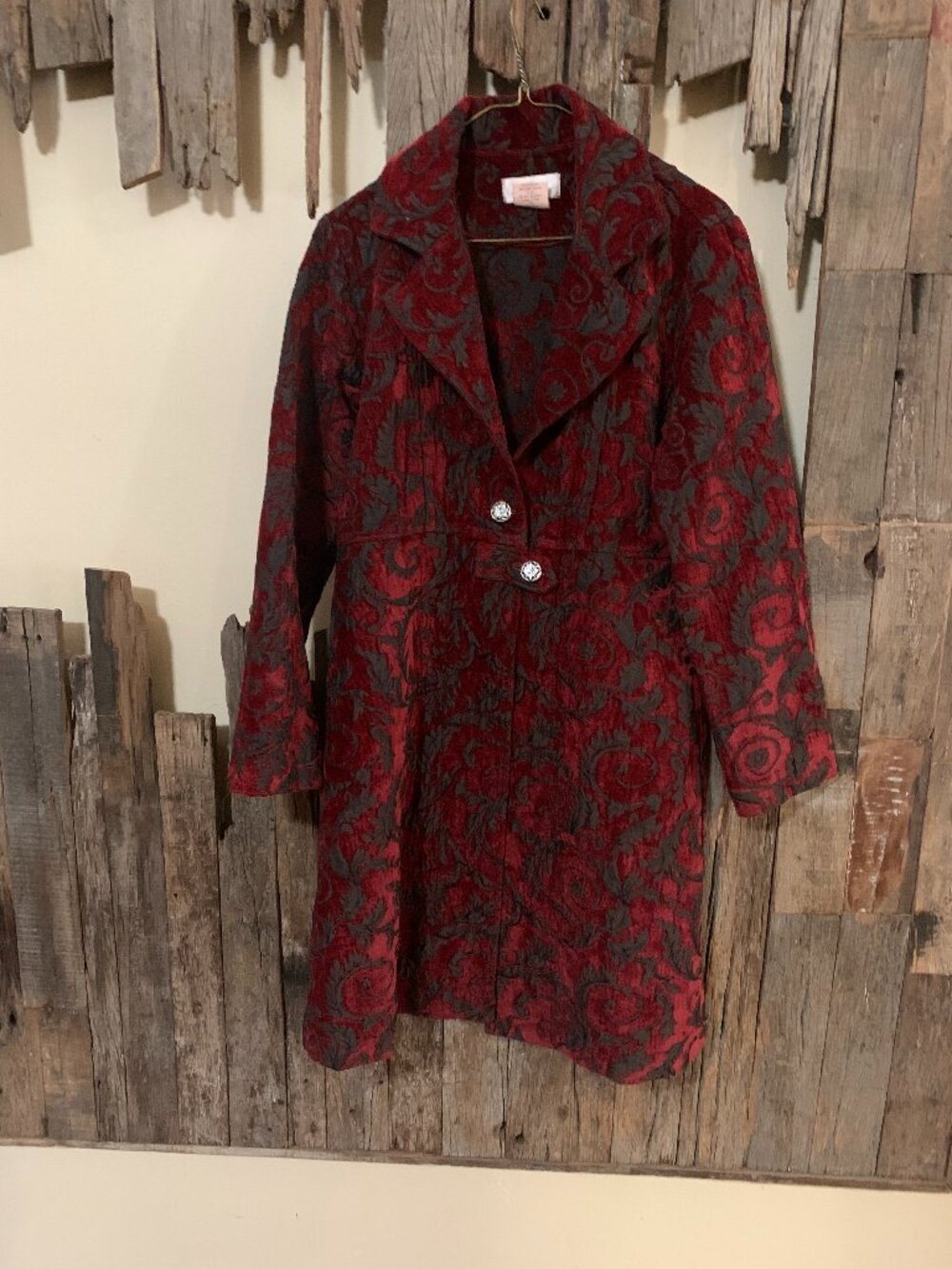 Vintage Baroque Embroidered Red Velvet Coat